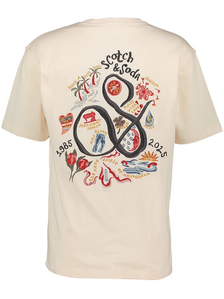 Ecru kleurige t-shirt met print Scotch & Soda