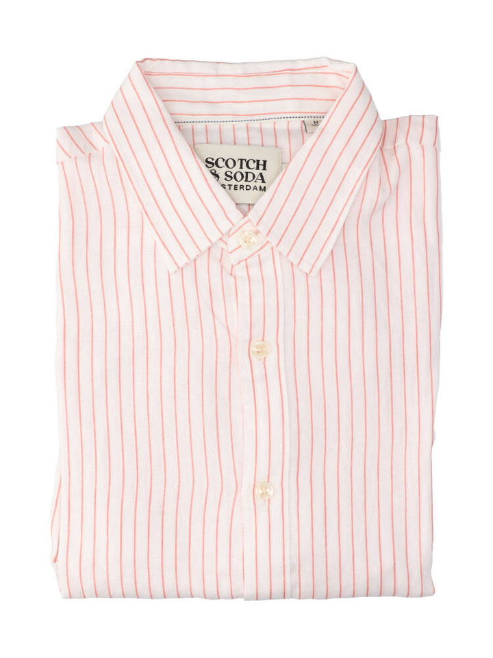 Wit linnen hemd (regular fit) met oranjes strepen Scotch&Soda 