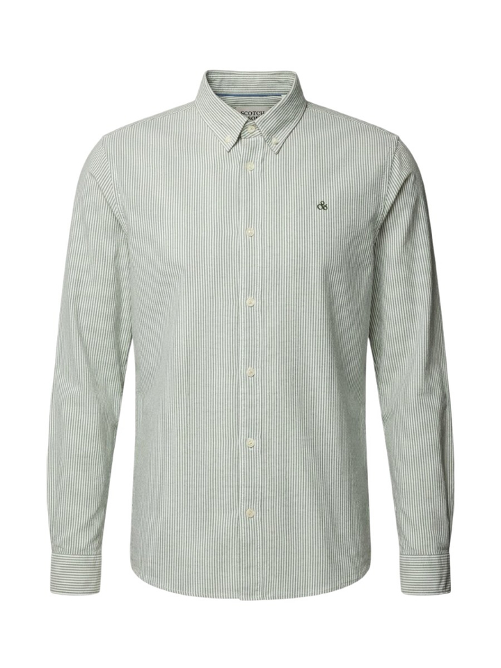 Wit linnen hemd (regular fit) met groene strepen en lange mouwen Scotch&Soda