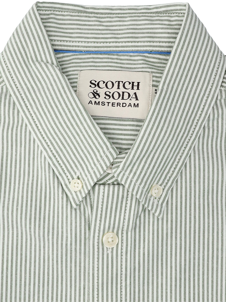 Wit linnen hemd (regular fit) met groene strepen en lange mouwen Scotch&Soda