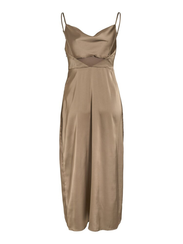 Lange bruine glanzende jurk Vila