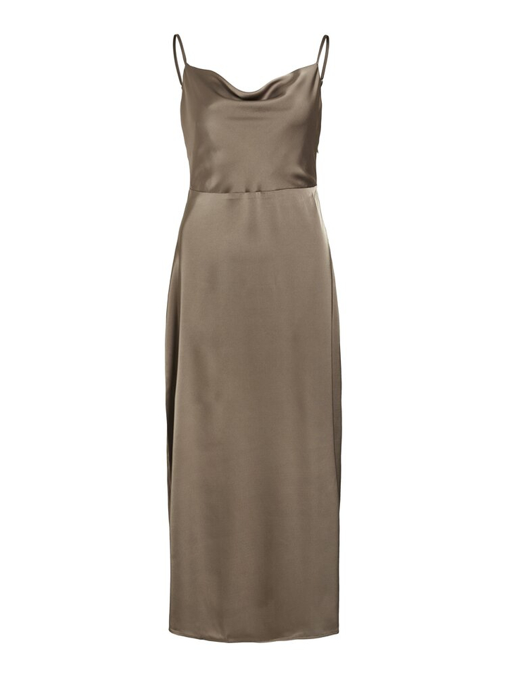 Lange bruine glanzende jurk Vila