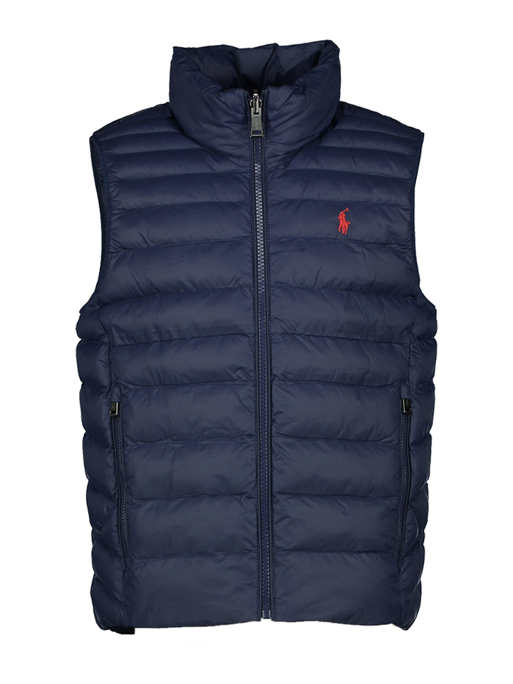 Blauwe bodywarmer met rood merklogo Ralph Lauren