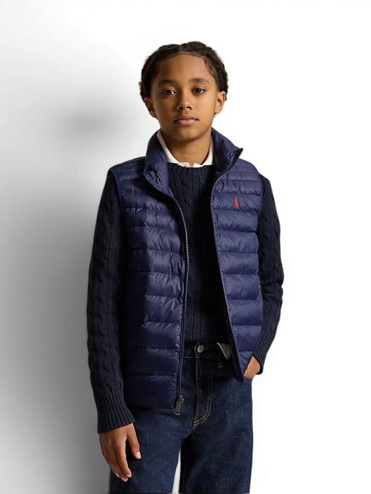 Blauwe bodywarmer met rood merklogo Ralph Lauren