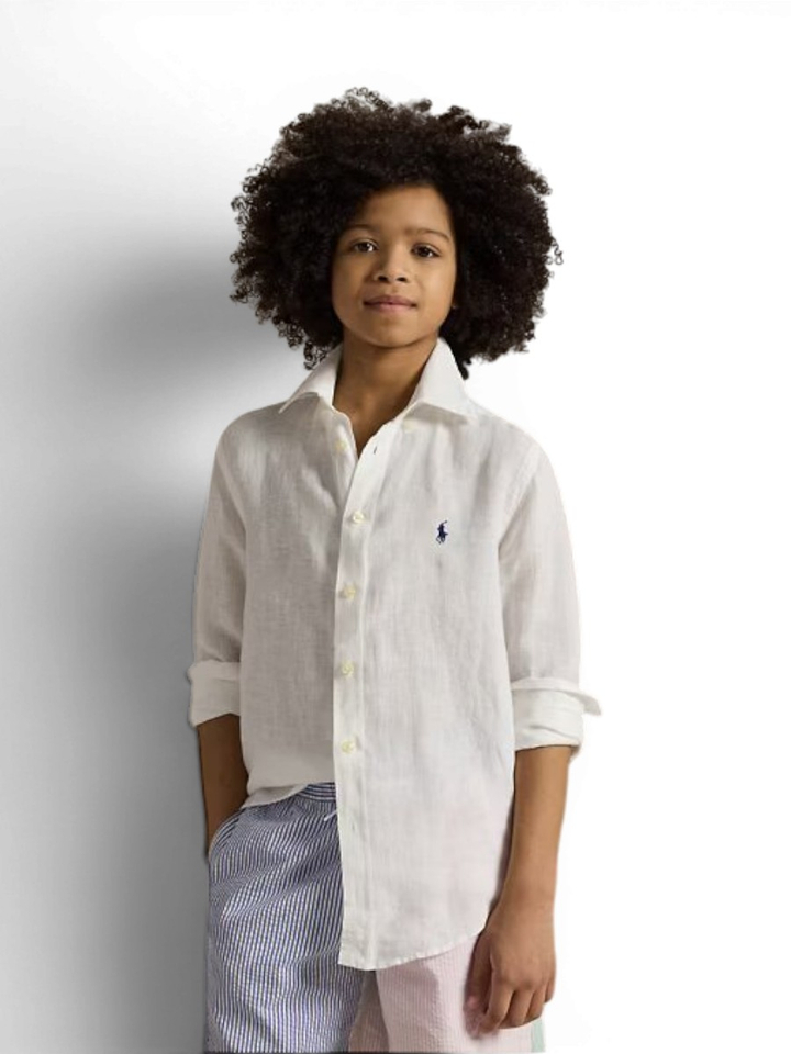 Wit linen hemd met lange mouwen Ralph Lauren