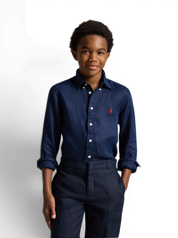 Newort navy linnen hemd Ralph Lauren 