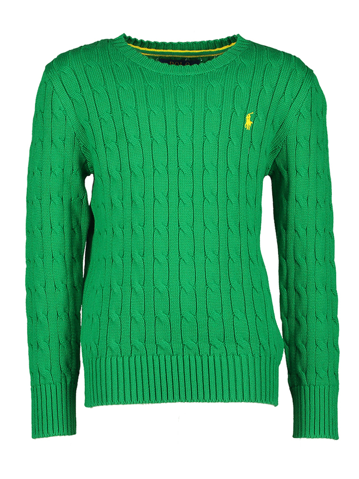 Groene trui met kabel en geel merklogo Ralph Lauren