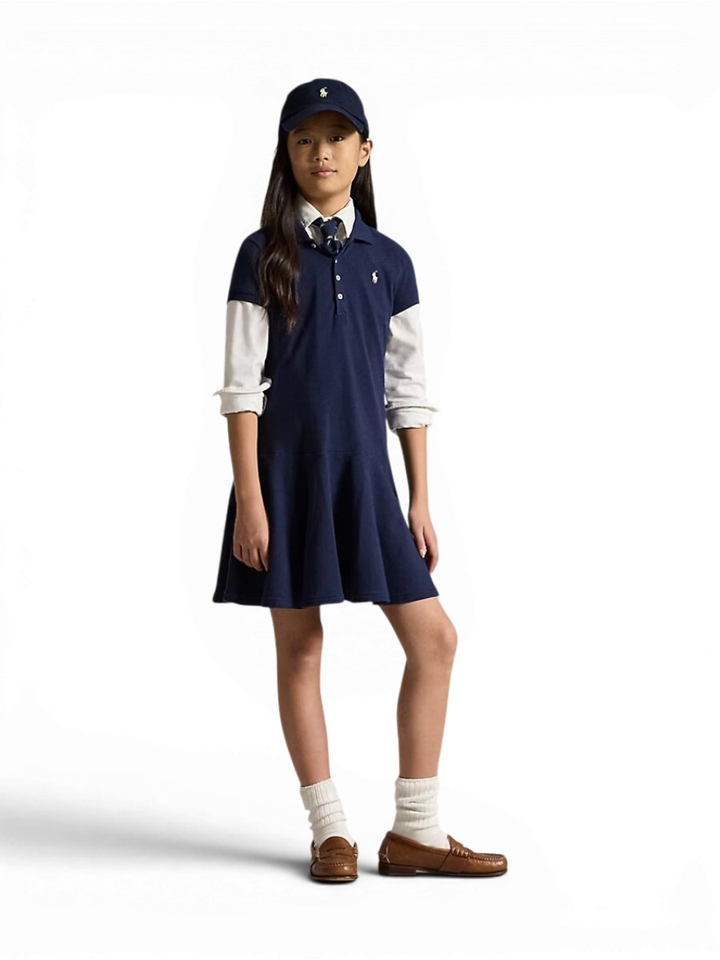 Donkerblauwe jurk met polo kraag Ralph Lauren 