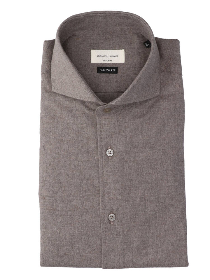 Chocoladebruin katoenen hemd (regular fit) met lange mouwen Gentiluomo