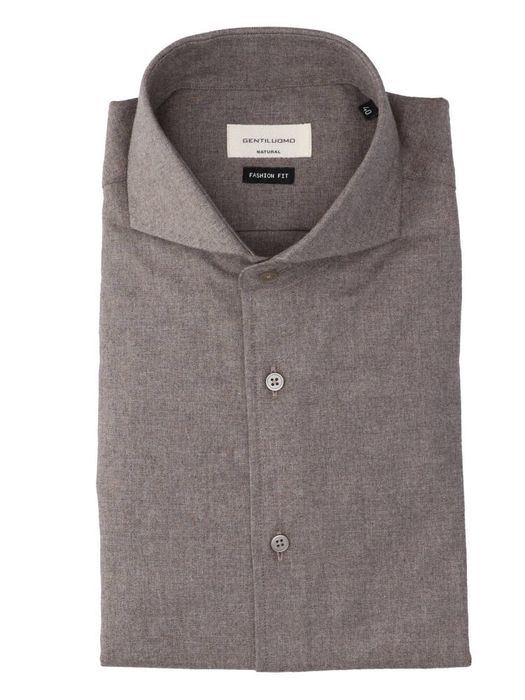 Chocoladebruin katoenen hemd (regular fit) met lange mouwen Gentiluomo