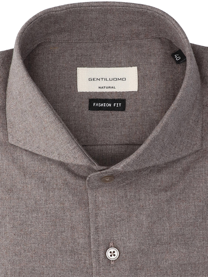 Chocoladebruin katoenen hemd (regular fit) met lange mouwen Gentiluomo