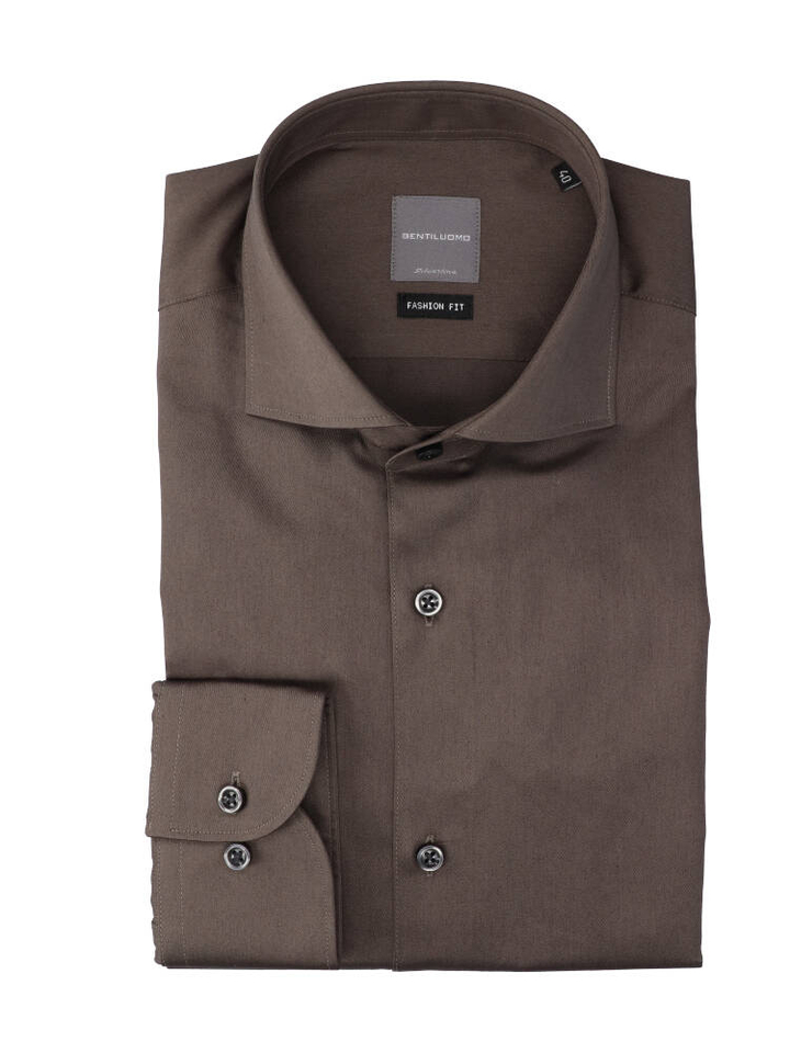 Bruin katoenen hemd ( slim fit) met lange mouwen Gentiluomo