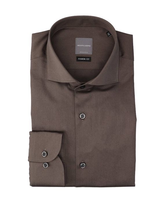 Bruin katoenen hemd ( slim fit) met lange mouwen Gentiluomo