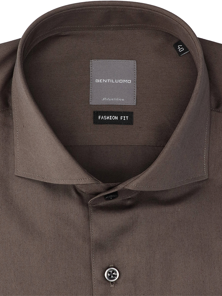 Bruin katoenen hemd ( slim fit) met lange mouwen Gentiluomo