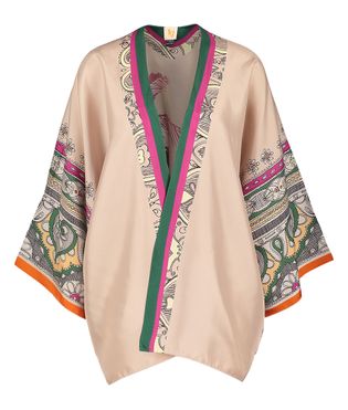 K&J Roze zijden kimono met multicolor print Hetty