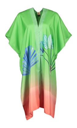 K&J Groene zijden kimono met multicolor print Hanny