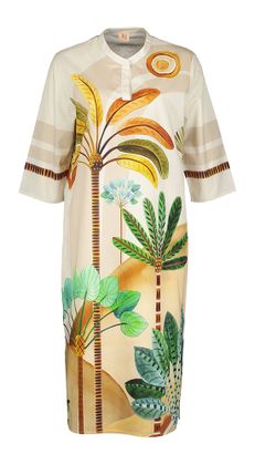 K&J Katoenen jurk met mao kraag en tropische print Hazel