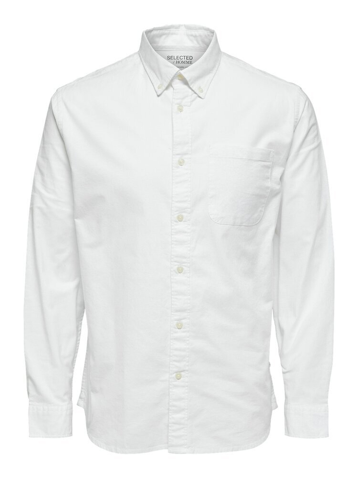 Wit katoenen hemd (regular fit) met lange mouwen en borstzakje Selected