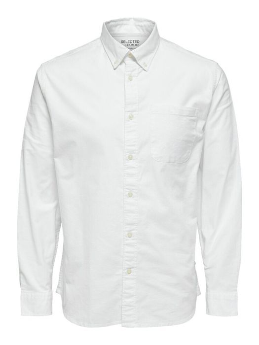 Wit katoenen hemd (regular fit) met lange mouwen en borstzakje Selected