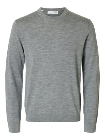 Grijze trui in Merino wol Selected