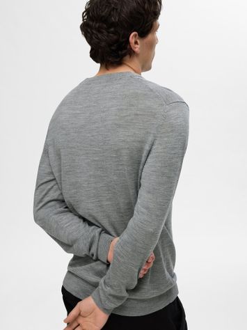 Grijze trui in Merino wol Selected