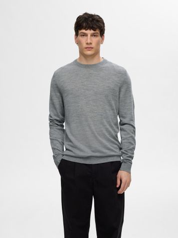 Grijze trui in Merino wol Selected