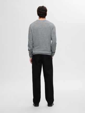 Grijze trui in Merino wol Selected