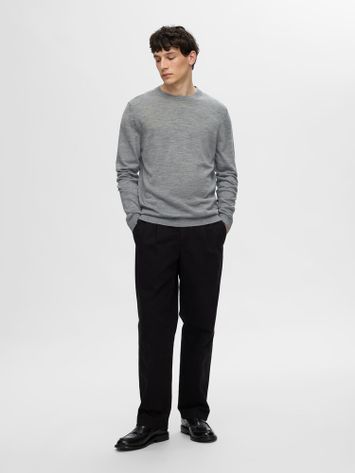 Grijze trui in Merino wol Selected