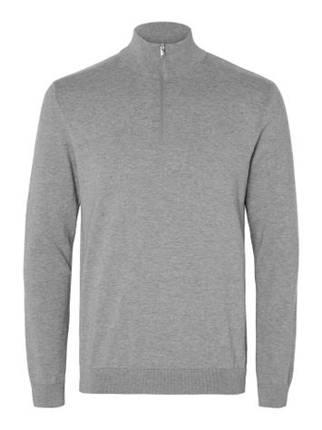 Lichtgrijze katoenen pull met korte rits Selected