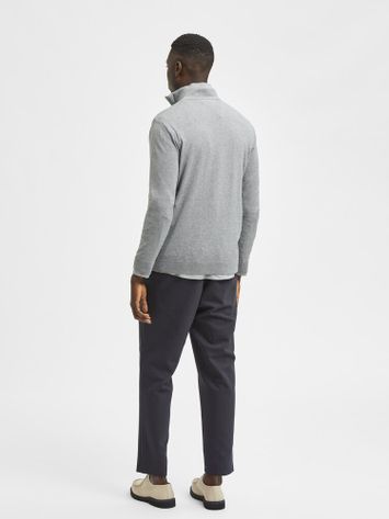 Lichtgrijze katoenen pull met korte rits Selected