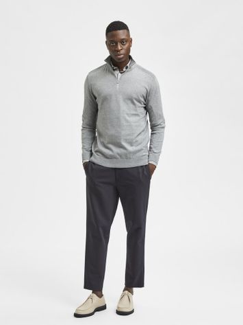 Lichtgrijze katoenen pull met korte rits Selected