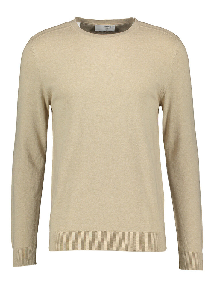 Zandkleurige katoenen pull met ronde hals Selected