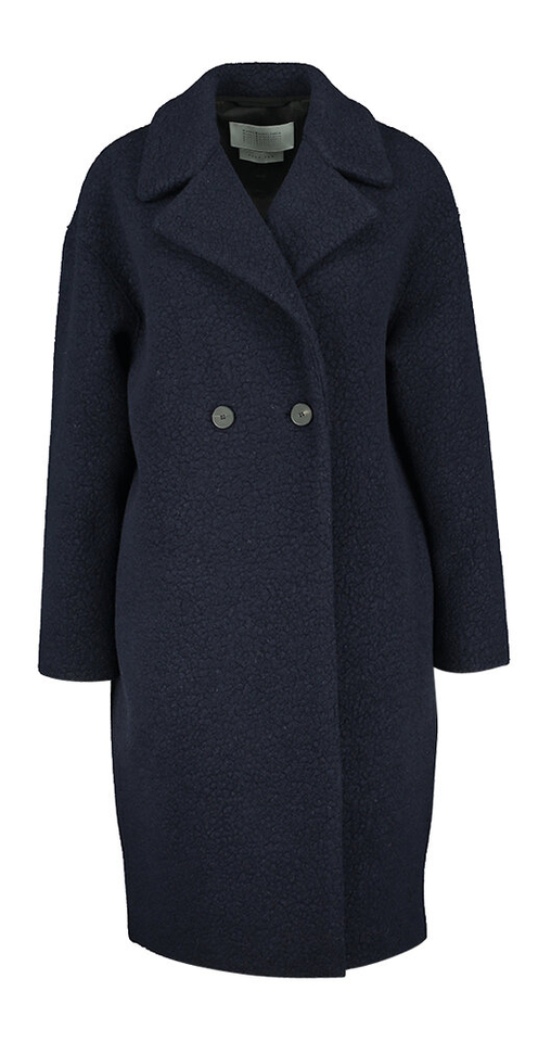 Donkerblauwe wollen mantel met structuur Harris Wharf London