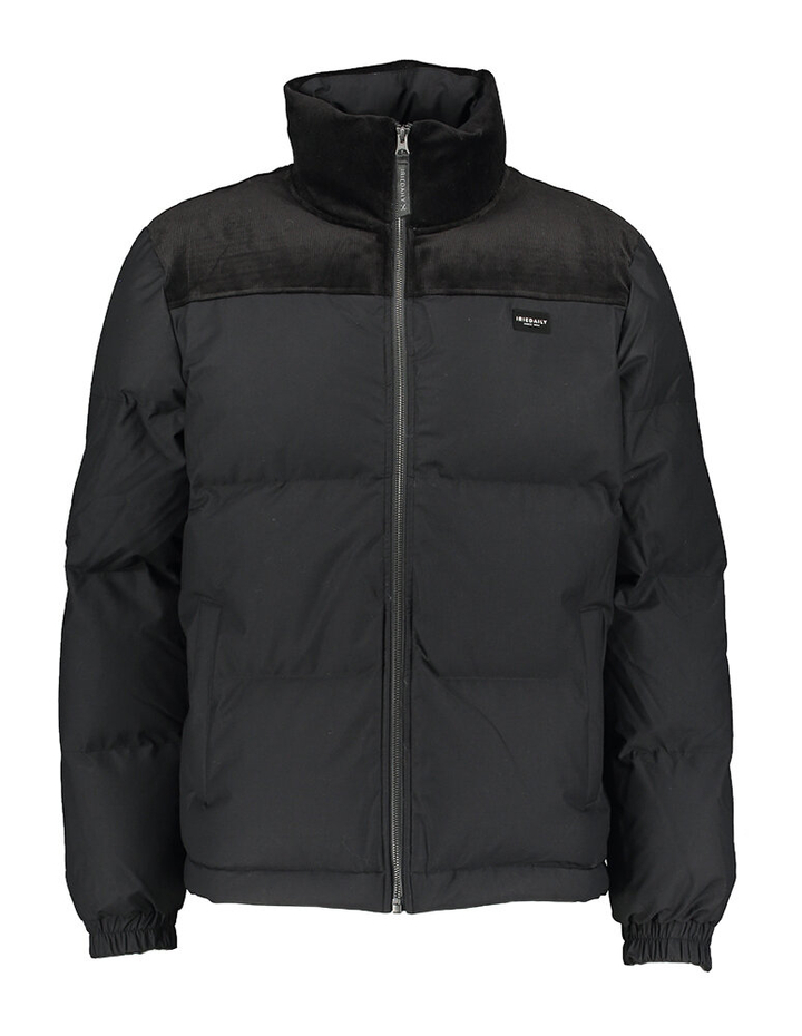 Zwarte puffed jas met ribfluwelen details Iriedaily