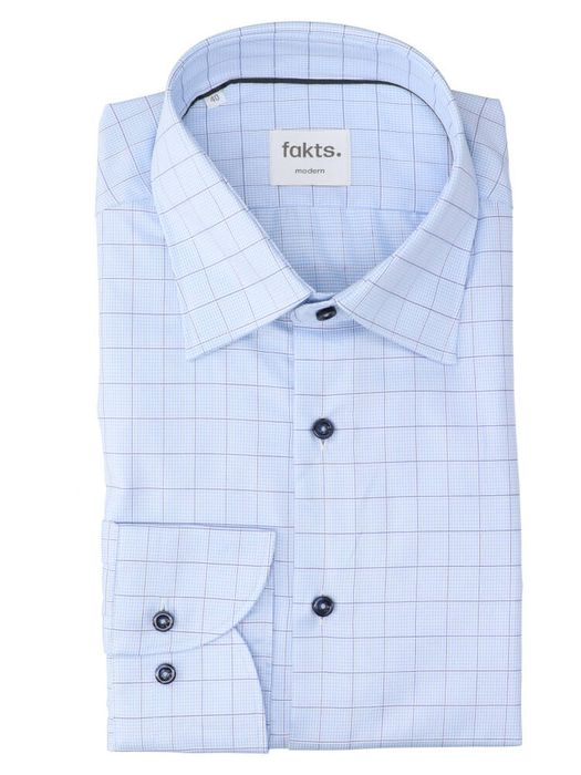 Lichtblauw katoenen hemd (regular fit) in motief met lange mouwen Evo Fakts