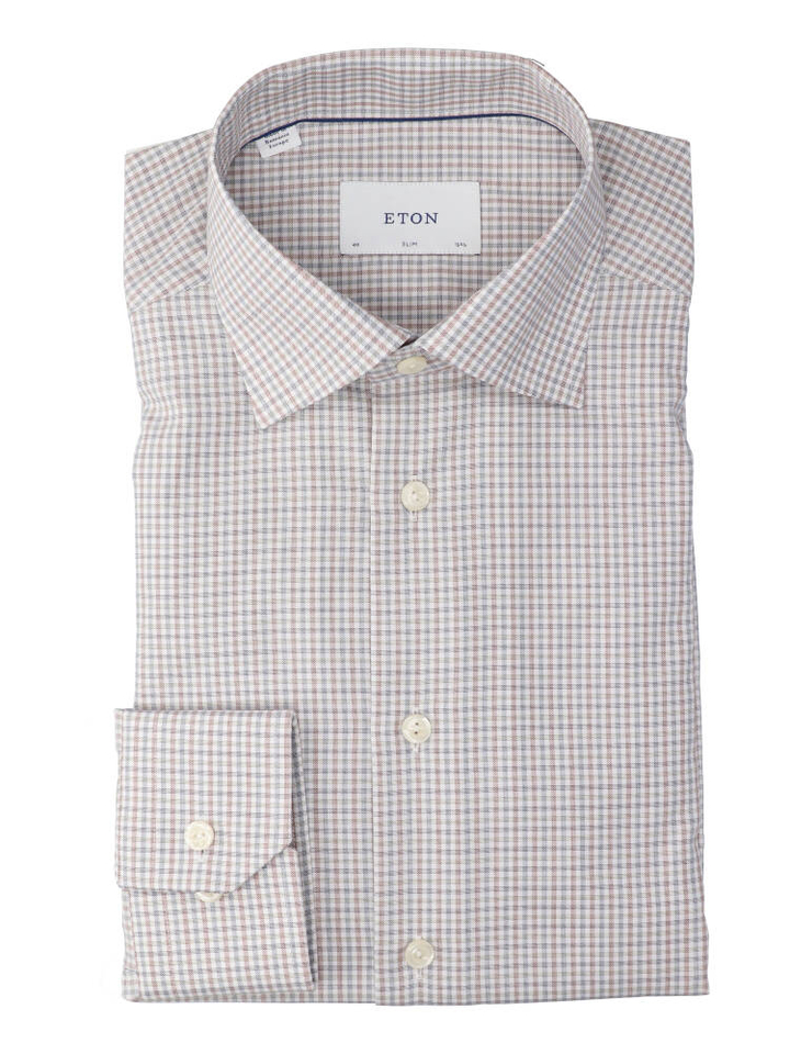 Wit katoenen hemd (slim fit) met ruiten met lange mouwen Eton 