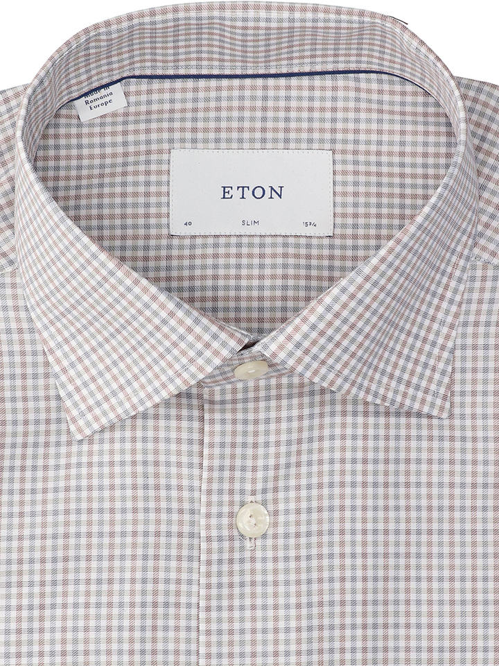 Wit katoenen hemd (slim fit) met ruiten met lange mouwen Eton 