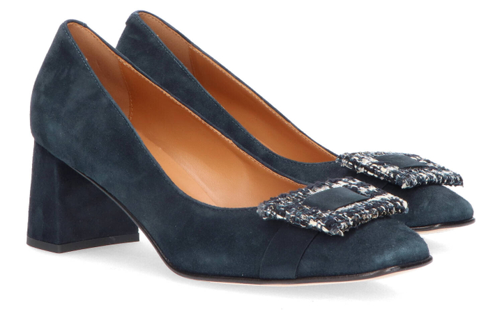 Blauw suede pump met blokhak Pisa Voltan