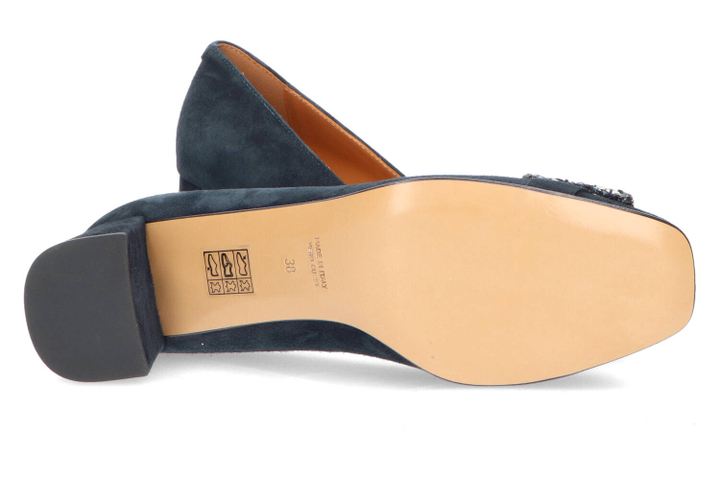 Blauw suede pump met blokhak Pisa Voltan