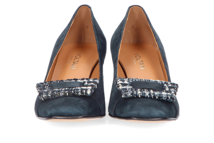 Blauw suede pump met blokhak Pisa Voltan