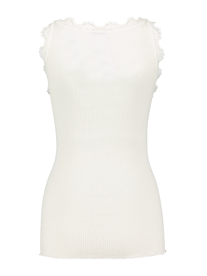 Witte top in ribbel met kanten detail Rosemunde