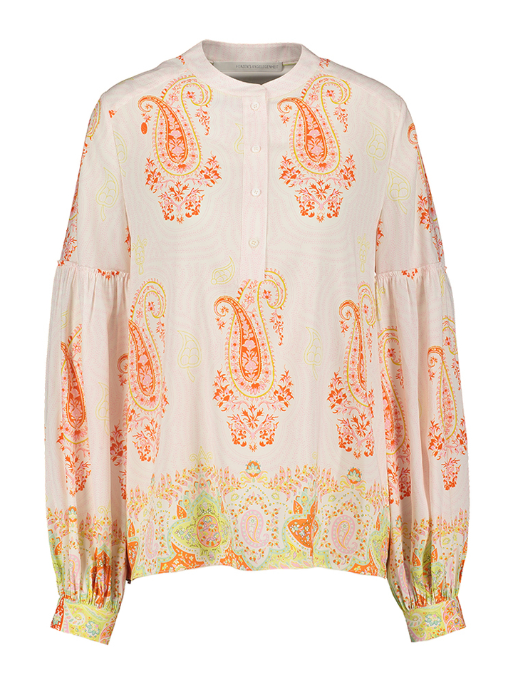 Witte zijden blouse met roze en oranje print Herzen's