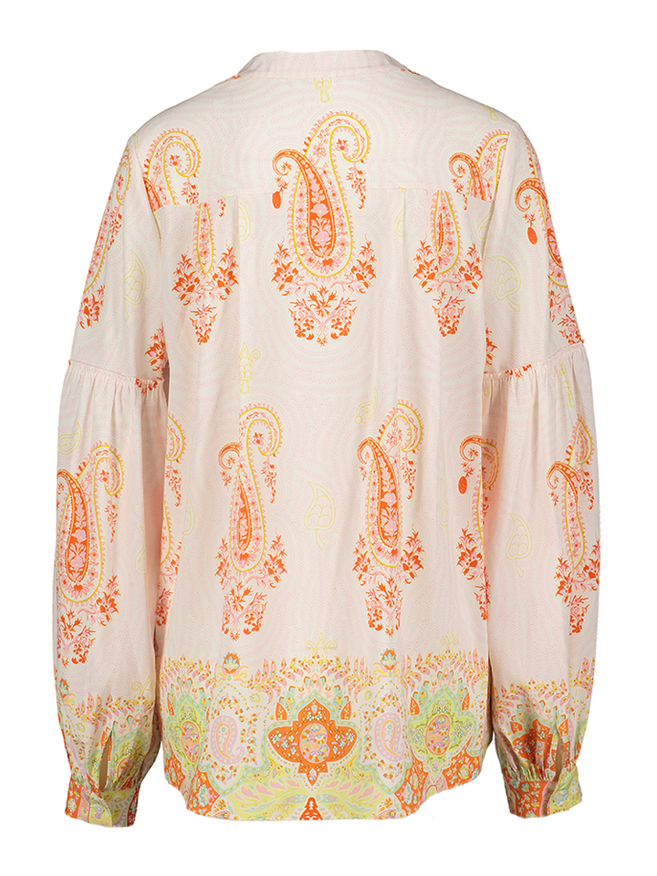 Witte zijden blouse met roze en oranje print Herzen's