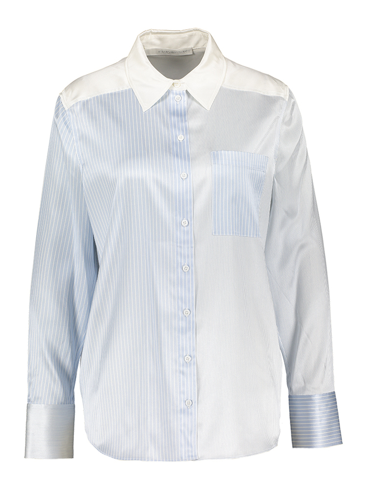 Blauw en wit gestreepte zijden blouse met lange mouwen Herzen's