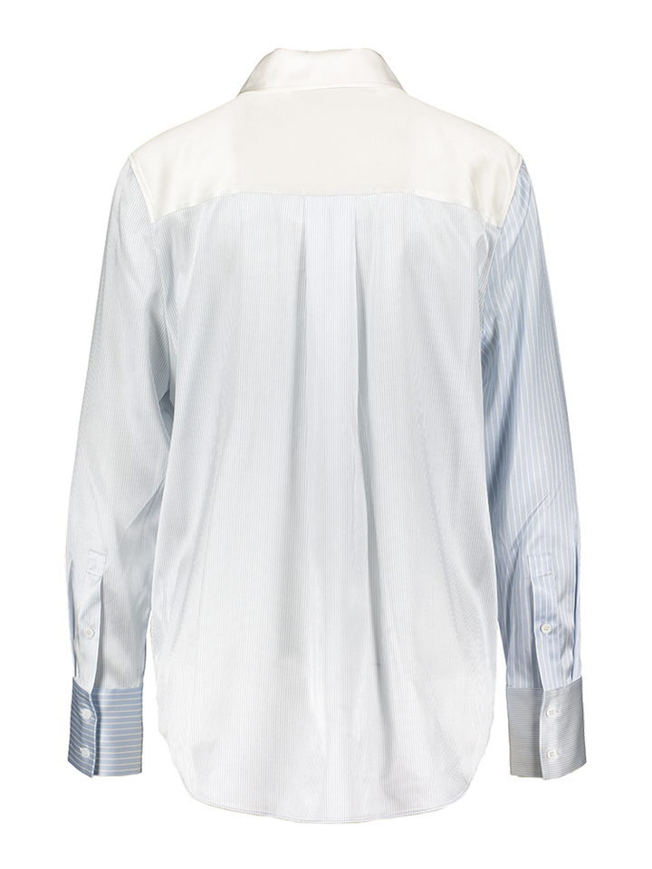 Blauw en wit gestreepte zijden blouse met lange mouwen Herzen's