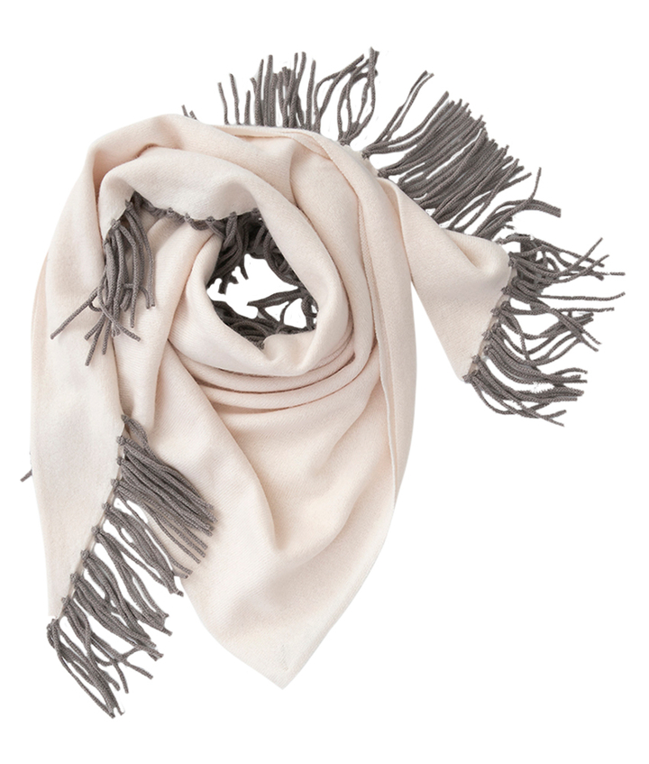 Creme kleurige wollen sjaal met franjes Herzen's