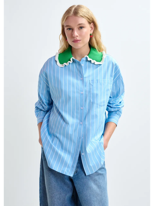 Gestreepte blouse met groene kanten kraag Joyful Essentiel