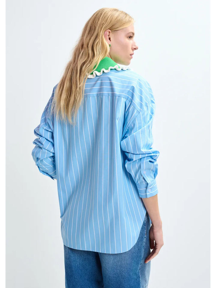 Gestreepte blouse met groene kanten kraag Joyful Essentiel