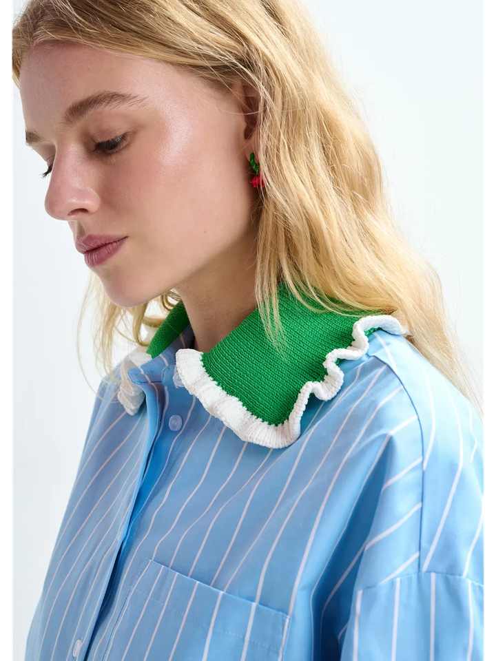 Gestreepte blouse met groene kanten kraag Joyful Essentiel