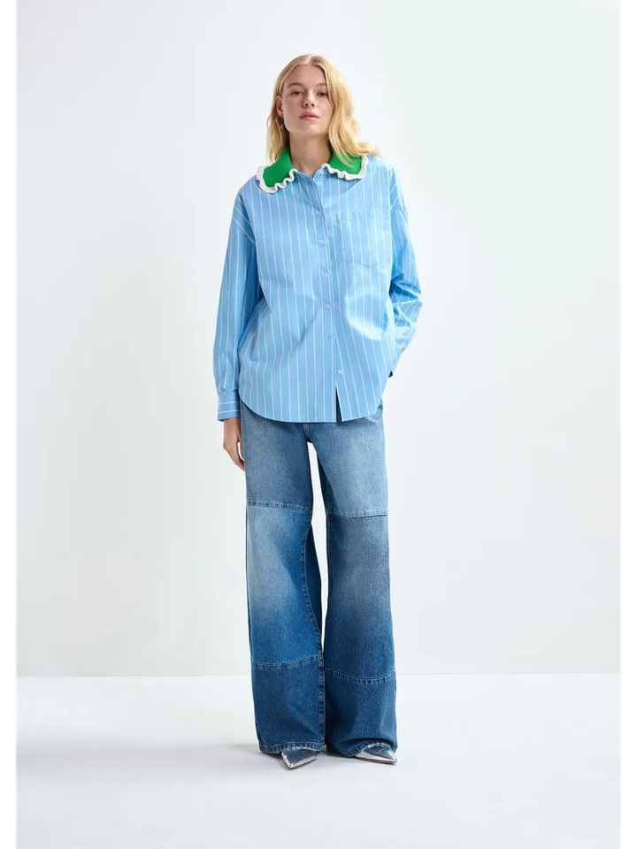 Gestreepte blouse met groene kanten kraag Joyful Essentiel